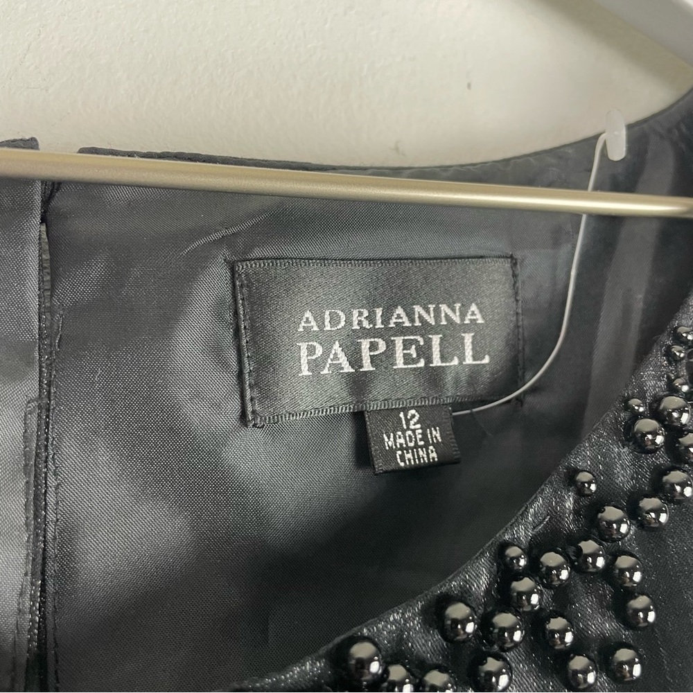 NWT Adrianna Papell Black Cocktail Dress Tiered Ruffle Sleeveless Beaded Neck - Picture 2 of 12